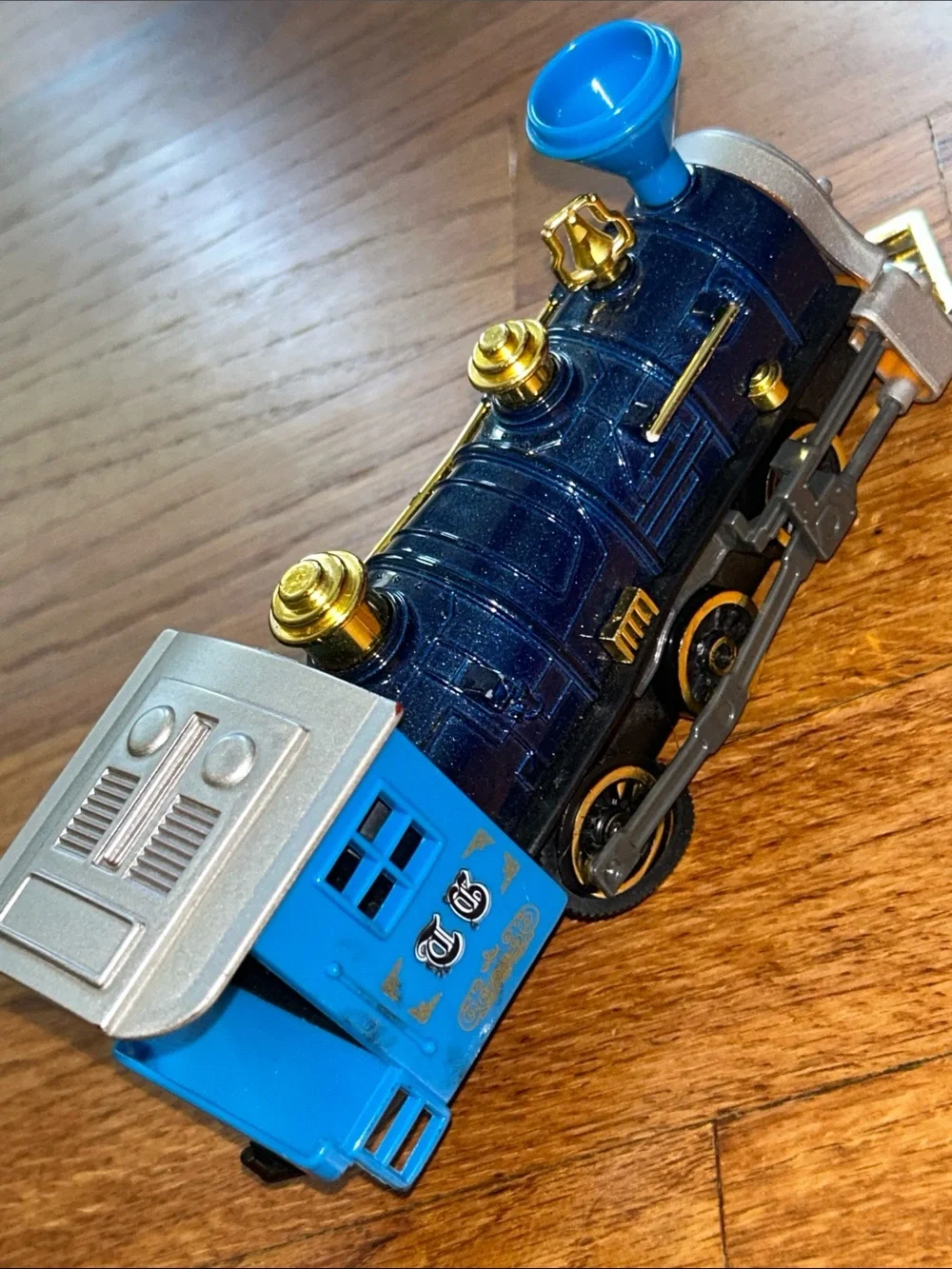 Kids Blue & Gold Toy Train Engine - Pullback Classic Locomotive